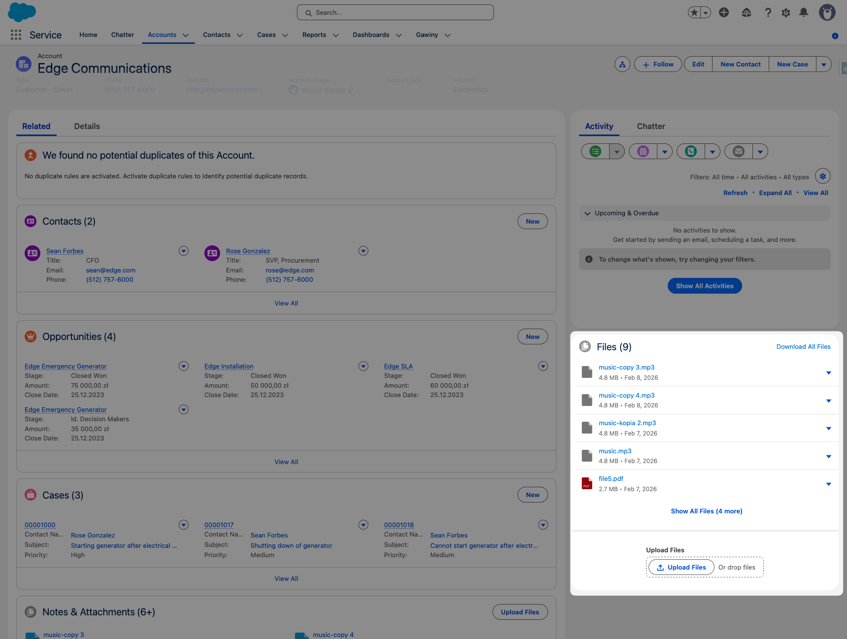 Smarter Files em uma página de registro do Salesforce